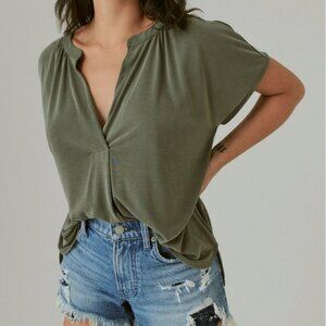 Lucky Brand Green Slit Front Top